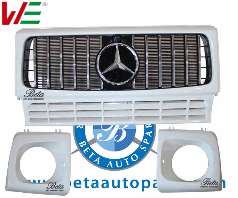 Radiator Grille GT Look and Headlamp Frame -White for Mercedes G-Class W463 2014-2016 models, Part Number 4638881A00 Radiator Grille GT Look and Headlamp Frame -White for Mercedes G-Class W463 2014-2016 models, Part Number 4638881A00